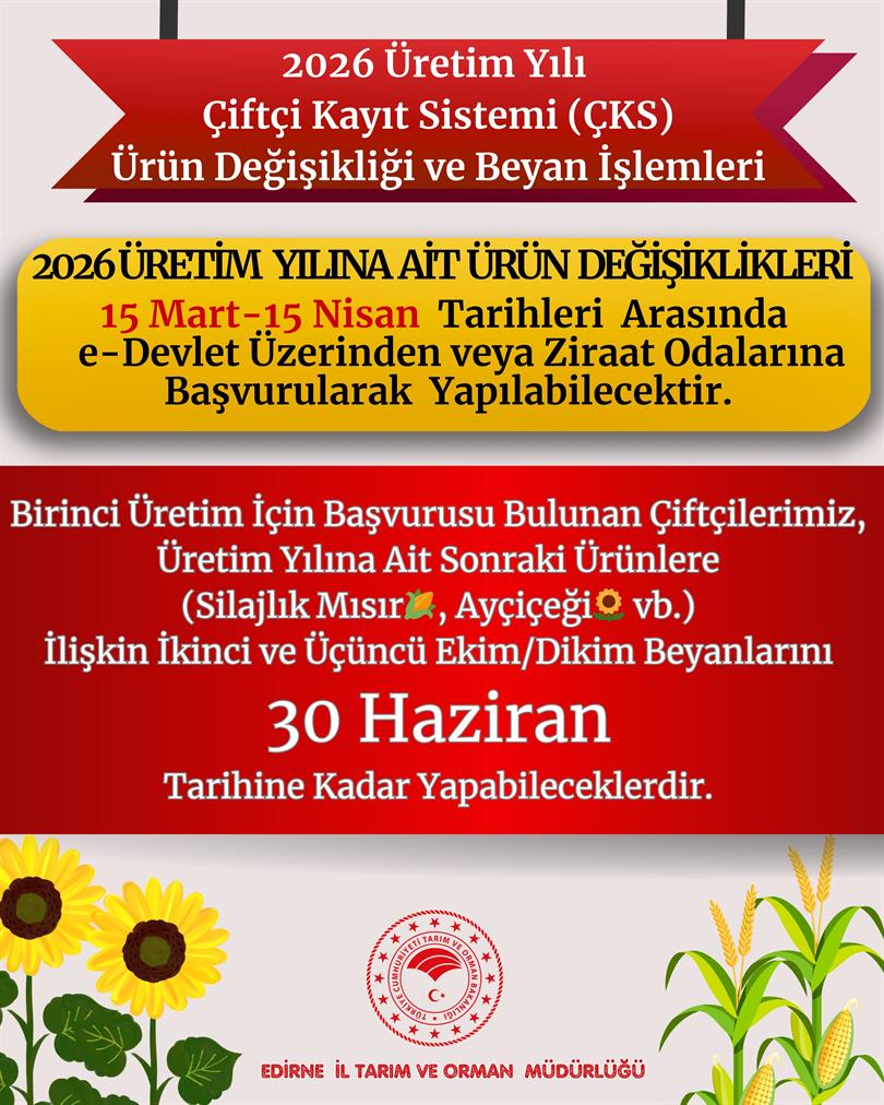 2026 Üretim Yılı ÇKS Ürün Değişikliği ve Beyan İşlemleri